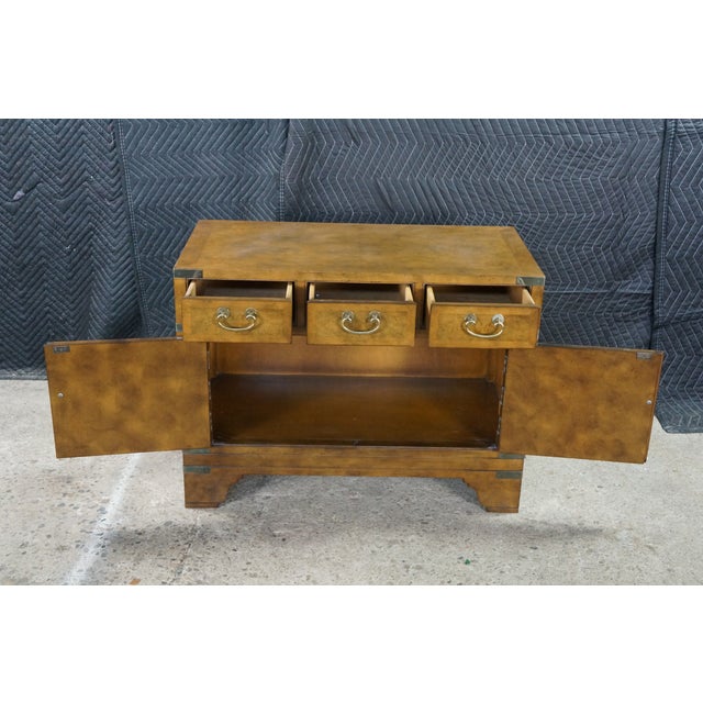 Baker Far East Collection Walnut Burl Chinoiserie Campaign Chest Nightstand MCM For Sale - Image 9 of 9