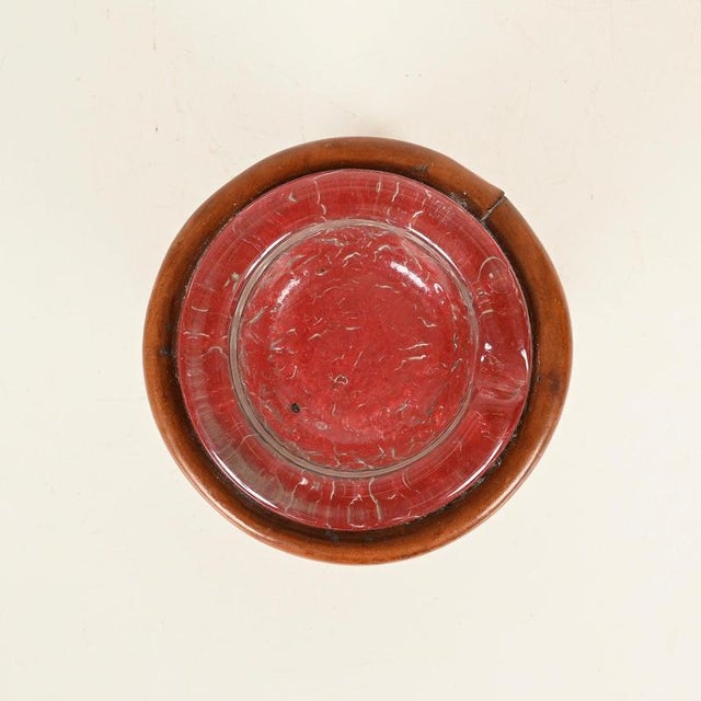 Sculptural Curved Leather and Crystal Ashtray by Jacques Adnet, Italy, 1950s For Sale - Image 6 of 13