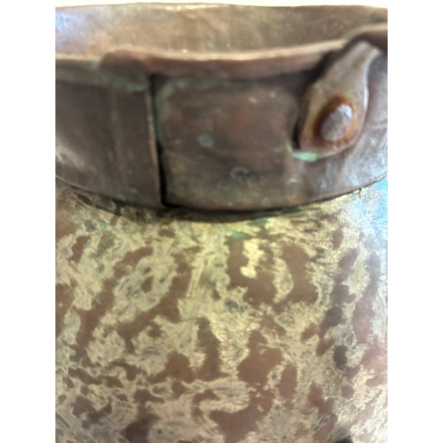 Farmhouse Antique Hand Hammered Copper Pitcher, Riveted Primitive Water Jug For Sale - Image 3 of 10