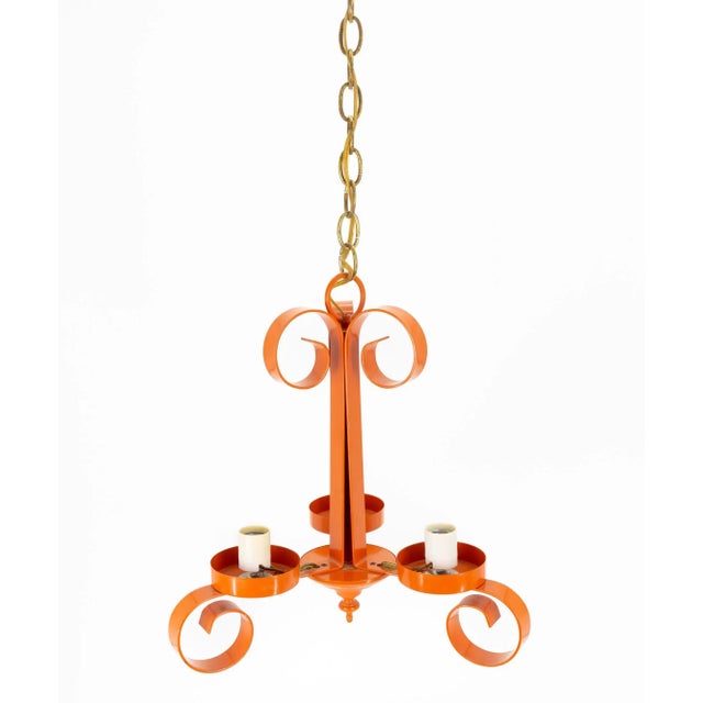 Richard Essig Mid Century Orange Pop Art 3 Light Chandelier This piece measures: 13 wide x 13 deep x 15 high with a chain...