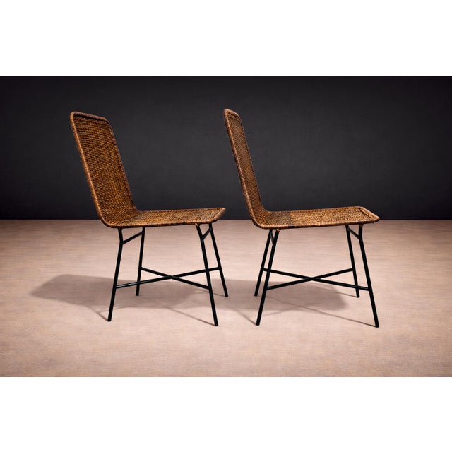 1960s Set of 2 Chairs in Metal & Wicker, Carlo Hauner, 1950s For Sale - Image 5 of 9