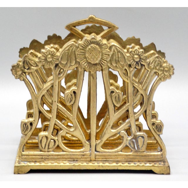 Early Art Nouveau English Brass Sunflower Letter Rack For Sale - Image 4 of 10