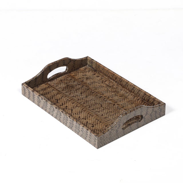 Brown Mid-Century Modernist Python Skin Tray by Karl Springer For Sale - Image 8 of 10