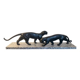Lucien Alliot, Art Deco Sculpture of Two Panthers, 1925, Bronze For Sale