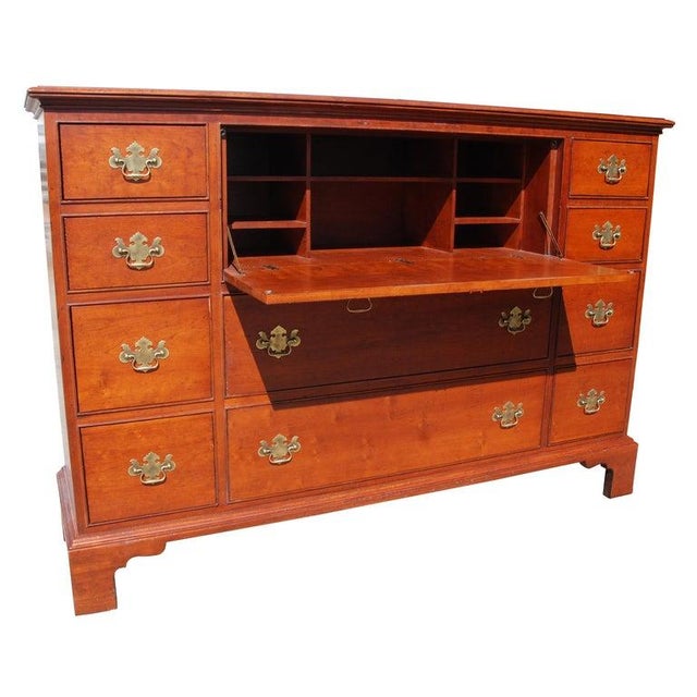 About Chippendale style mahogany secretary desk by Milling Street Baker 10 drawers with brass pulls. Desk has ample...