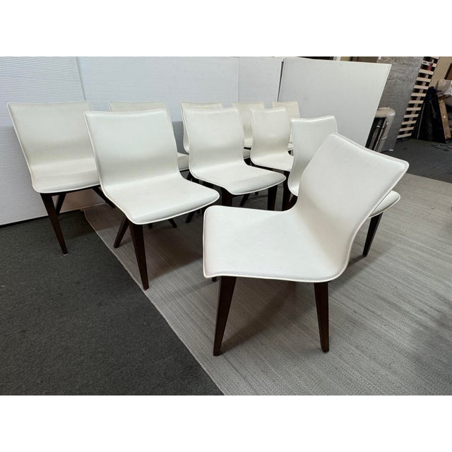 X-Back White Leather and Dark Walnut Wood Dining Side Chairs, Set of Ten For Sale In San Francisco - Image 6 of 12