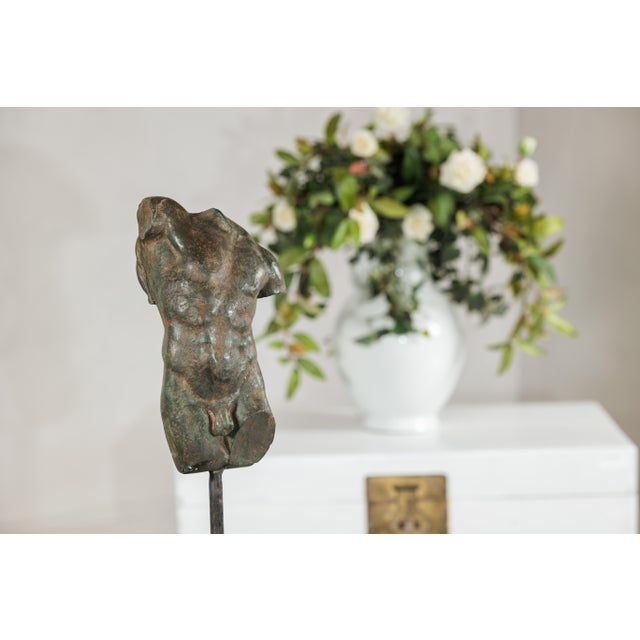 Brown Late 20th Century Small Male Torso Bronze Sculpture on Circular Marble Base For Sale - Image 8 of 15