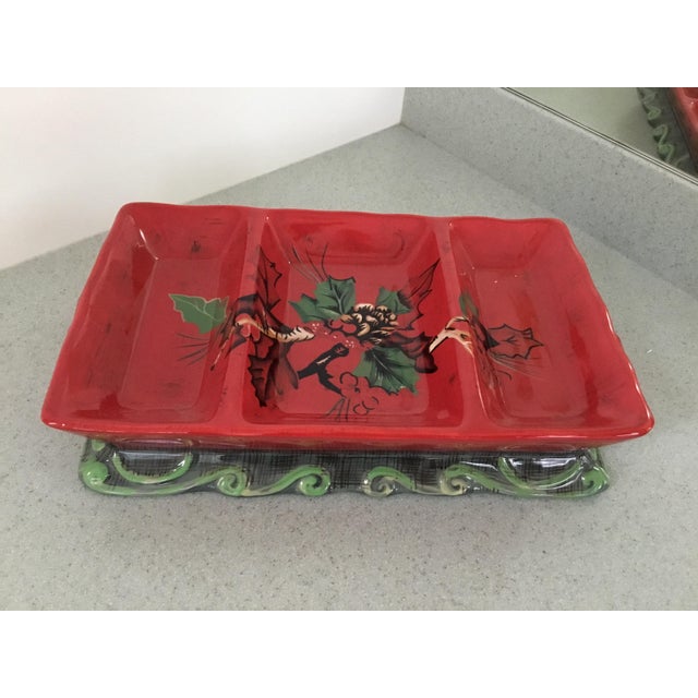 Red 2000s Tracy Porter Winter Collection 3-Section Tray For Sale - Image 8 of 8