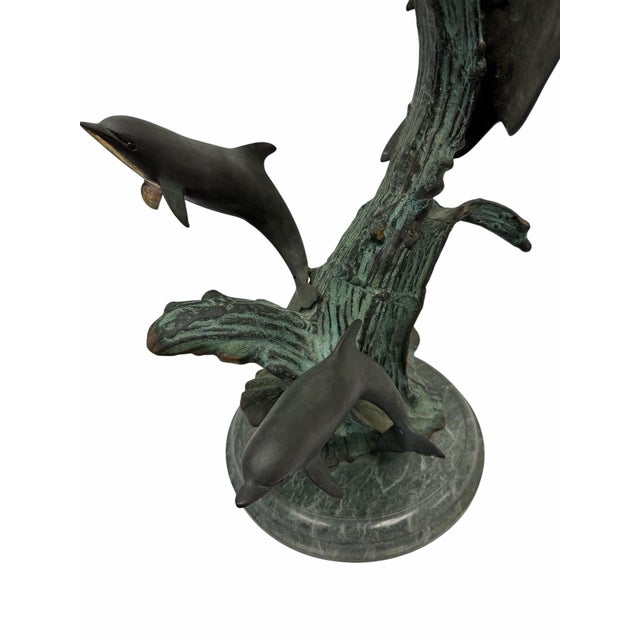 Hollywood Regency Vintage Spi Brass Dolphin Pod Family Sculpture on Marble Base For Sale - Image 3 of 8