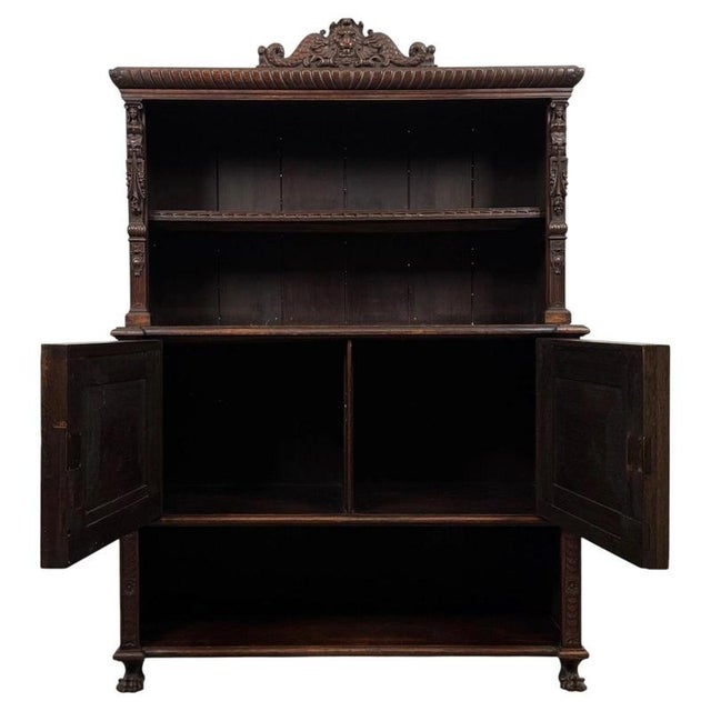 19th Century 19th Century Antique Victorian Carved Oak Cupboard For Sale - Image 5 of 11