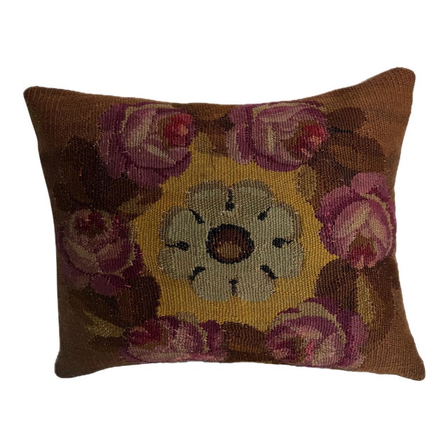 18th Century French Aubusson Floral Pillow For Sale