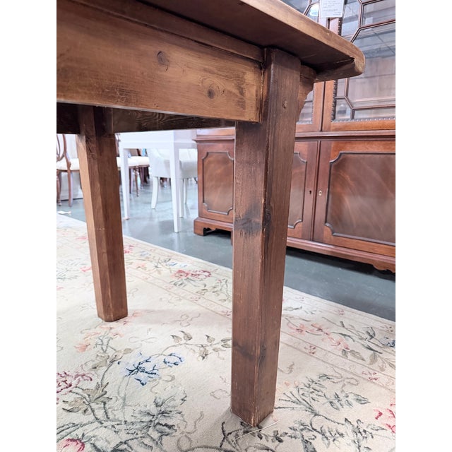 Brown Antique Primitive Pine Farmhouse Harvest Dining Table For Sale - Image 8 of 8