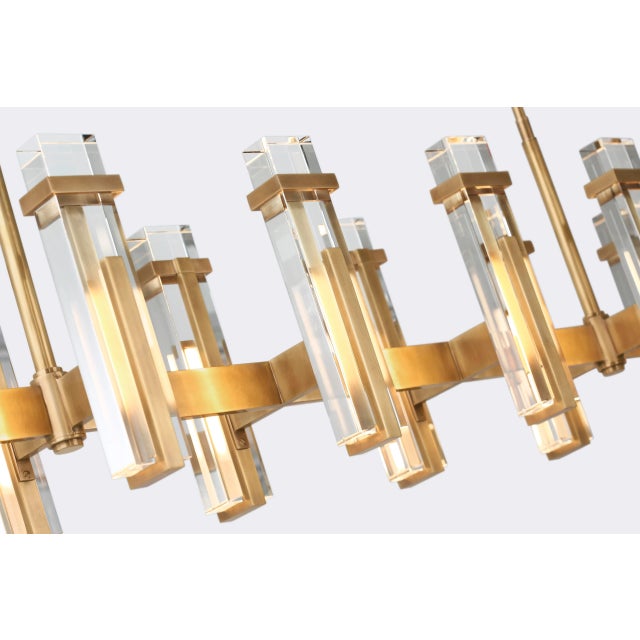 Metal Ian K. Fowler for Visual Comfort Signature Malik Large Linear Chandelier in Hand-Rubbed Antique Brass with Crystal For Sale - Image 7 of 12