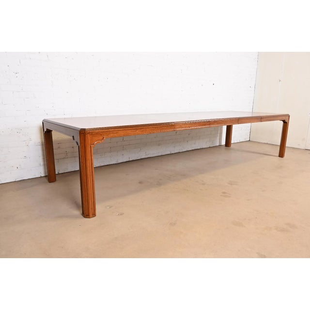 Brown Mid 20th Century Drexel Heritage Mid-Century Hollywood Regency Oak and Burl Wood Dining Table For Sale - Image 8 of 11