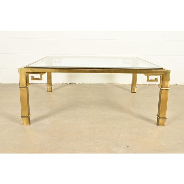 Mastercraft Hollywood Regency Greek Key Brass and Glass Cocktail Table, 1970s For Sale - Image 9 of 10