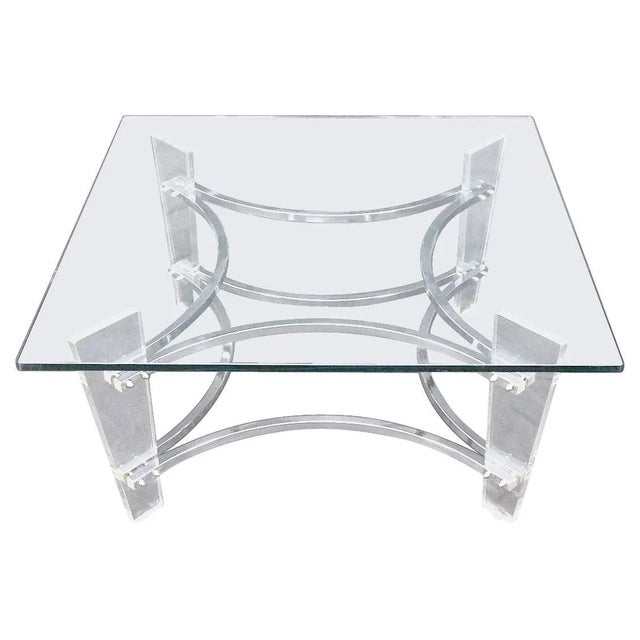 Charles Hollis Jones Lucite Chrome Square Glass Top Coffee Center Table For Sale - Image 13 of 13