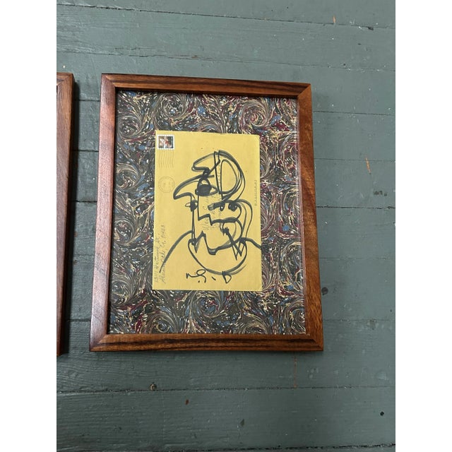 Abstract Contemporary Two Original Wayne Cunningham Abstract Marker Drawings on Vintage Envelopes- Set of Two For Sale - Image 3 of 4