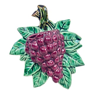 Vintage Majolica Style Grape Wall Pocket For Sale