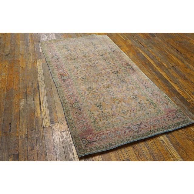 Indian 1920s Salmon Geometric Antique Indian Agra Cotton Rug 3' X 6' Handknotted Wool Carpet For Sale - Image 3 of 6