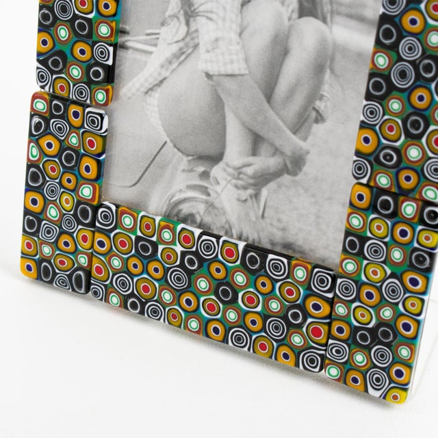 Gray Murano Art Glass Picture Frame with Multicolor Murrine For Sale - Image 8 of 9