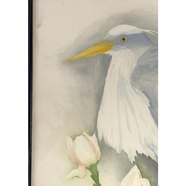 Signed and Framed Original Watercolor Painting of 'A White Heron' by Joan Porter C1997 For Sale - Image 4 of 15