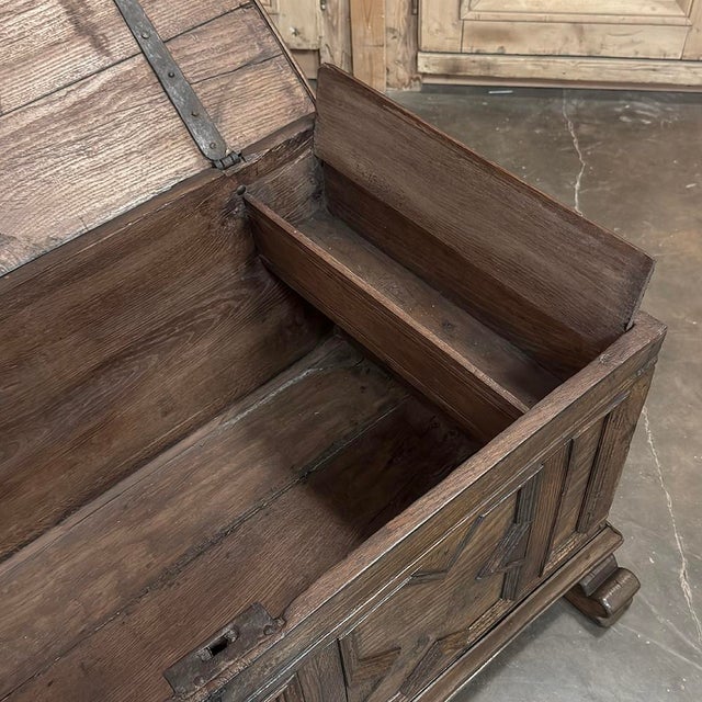 18th Century Dutch Provincial Solid Oak Trunk With Hand-Forged Iron Handles For Sale - Image 16 of 17