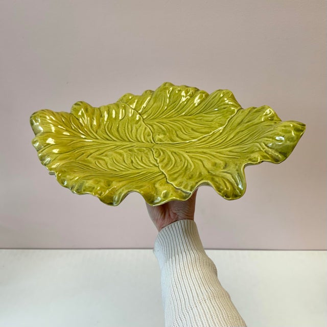 Ceramic Vintage Bordallo Pinheiro Majolica Rabbit and Lettuce Leaf Covered Platter For Sale - Image 7 of 10