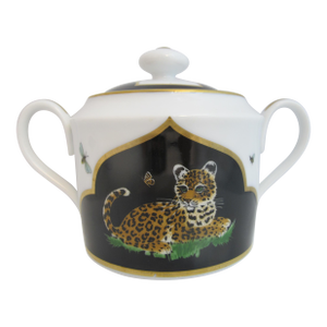 Lynn Chase Leopard Cat Design Jaguar Jungle Porcelain 24k Gold Sugar Bowl