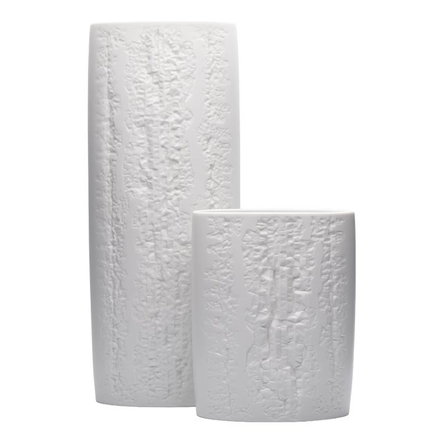 White Bisque Porcelain Vases by Martin Freyer for Rosenthal, 1975, Set of 2 For Sale