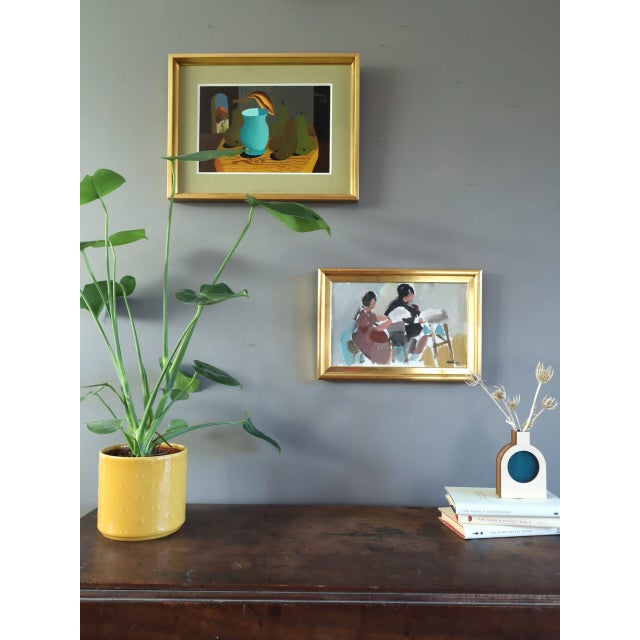 Mid-Century Modern Mid-Century Modern 'The Craft of Two' Vintage Original Figurative Oil Painting, Framed For Sale - Image 3 of 12