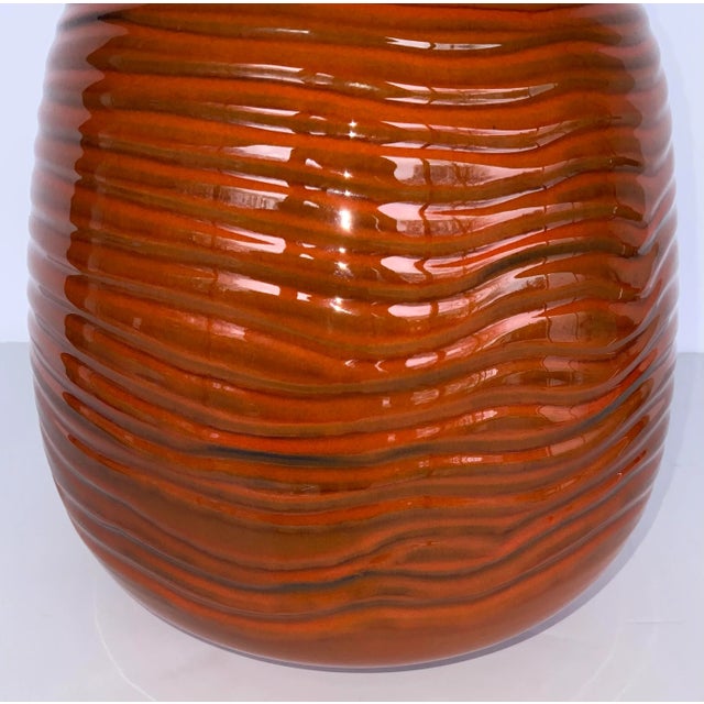 Stylish Global Views Craved Orange Glazed Ceramic Vase, showroom floor sample