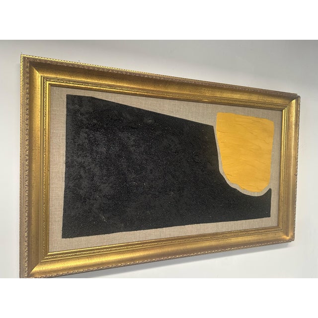 Contemporary Gold and Carbon Painting on Spanish Linen Minimalist Painting, Framed For Sale - Image 3 of 5