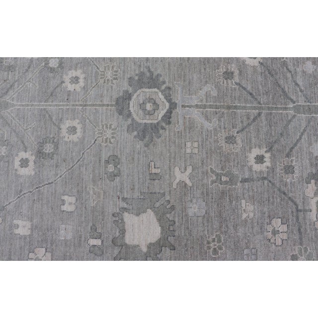 Square Oushak Rug in Cool Gray and Ivory With Refined Allover Floral 12'0 X 12'4 For Sale - Image 13 of 13