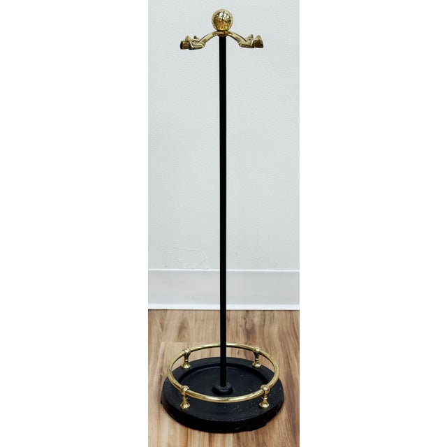 Metal Vintage Brass and Cast Iron Golf Club Fireplace Tools on Stand For Sale - Image 7 of 12