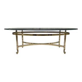 Mid-Century Modern Brass Profile Glass Top Coffee Table Italy For Sale