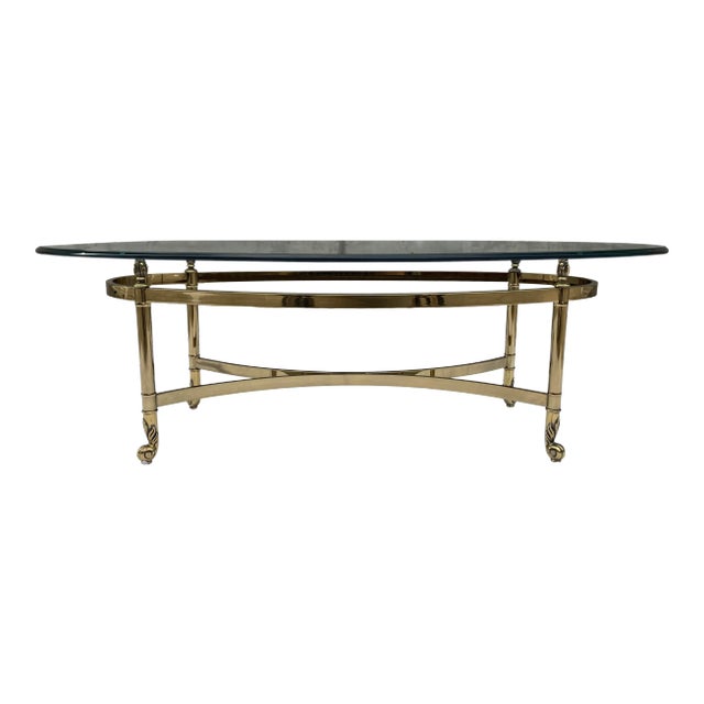 Mid-Century Modern Brass Profile Glass Top Coffee Table Italy For Sale
