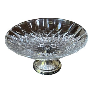 Vintage Mid-Century Cut Crystal Footed Compote Bowl & Ornate Engraved Silver-Plated Butler’s Tray - 2-Piece Set For Sale