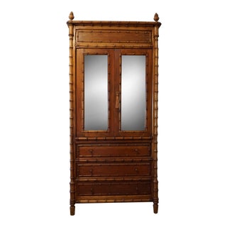 English Faux Bamboo Art Deco Armoire For Sale