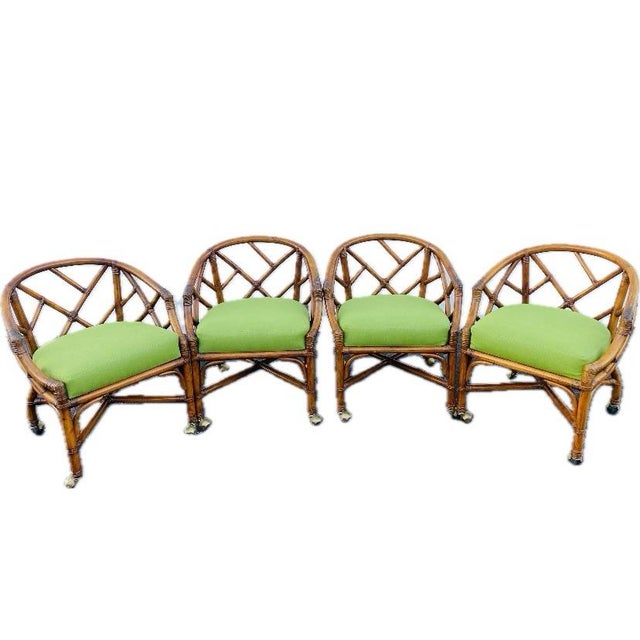 Chinoiserie Henry Link Bamboo & Rattan Chippendale Style Accent Chairs -Set of 4 For Sale - Image 3 of 9