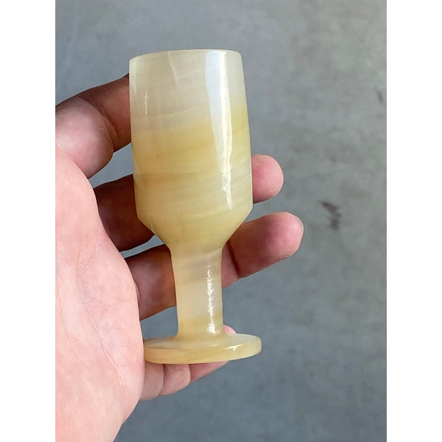 Contemporary 1960s Carved Onyx Stemware + Tray, Set of 7 Pieces For Sale - Image 3 of 17