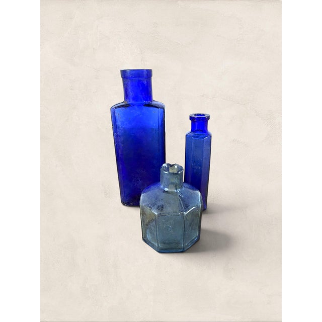 Antique Set of Three English Cobalt Blue Glass Apothecary Bottles For Sale In Tampa - Image 6 of 7