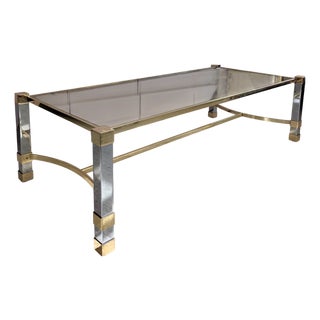 Large Mid-Century Hollywood Regency Chrome and Gilt Coffee Table, 1970s For Sale