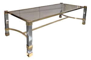 Large Mid-Century Hollywood Regency Chrome and Gilt Coffee Table, 1970s