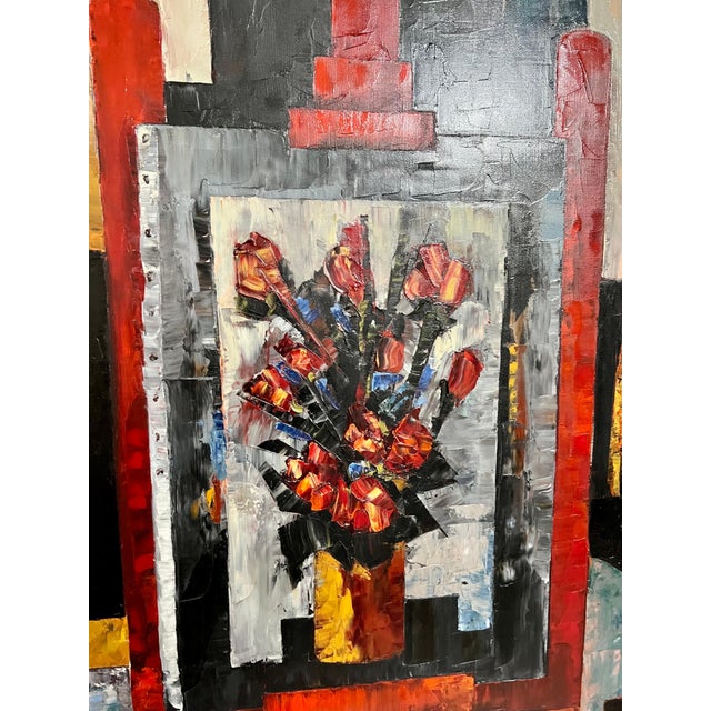 Textile Tony Agostini, Large Modernist Colorful Atelier French Expressionist Oil Painting Tony Agostini, 1958 For Sale - Image 7 of 18