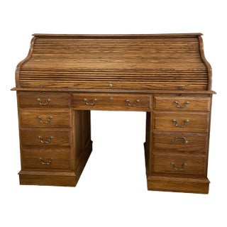 1980s Ethan Allen Roll Top Desk For Sale