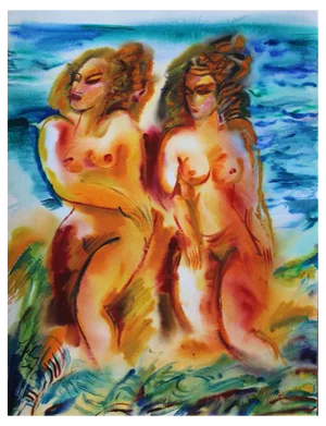 Malda Muizule, Swimmers, Watercolor on Paper