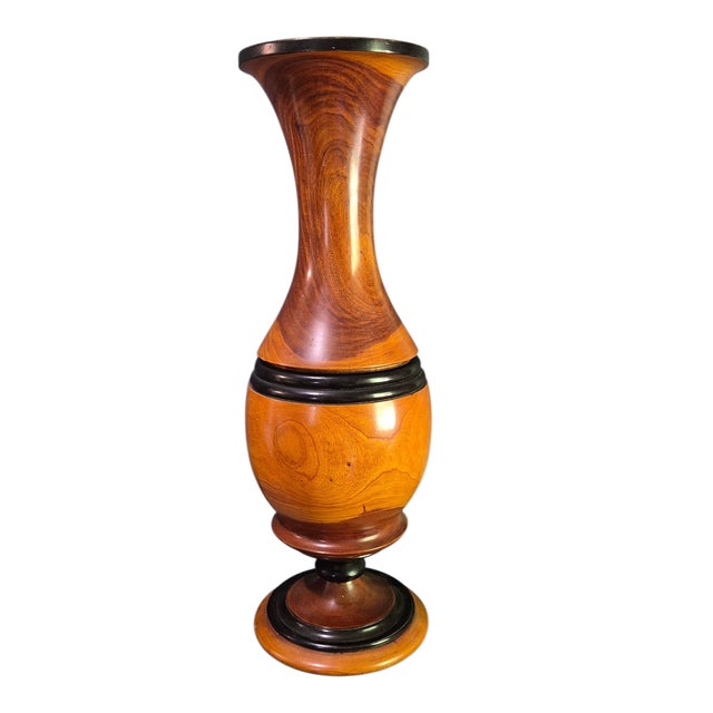 Vintage Handmade Turned Wood Rustic Two Part Tall 24'' Floor Table Vase For Sale - Image 10 of 10