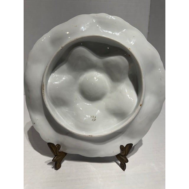 Blush Antique Porcelain Floral Oyster Plate Attributed to Marx and Gutherz - Austria For Sale - Image 8 of 9