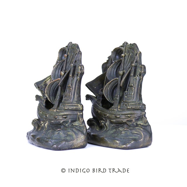 Antique Armor Bronze Ship Bookends - Set of 2 For Sale In Greenville, SC - Image 6 of 10