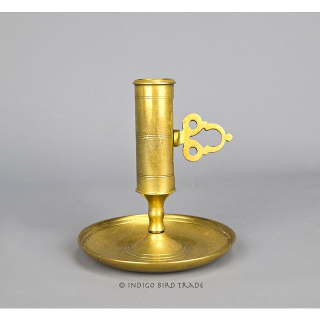 Mid-Century Modern Antique Swedish Solid Brass Push-Up Candlestick Holder For Sale - Image 3 of 9